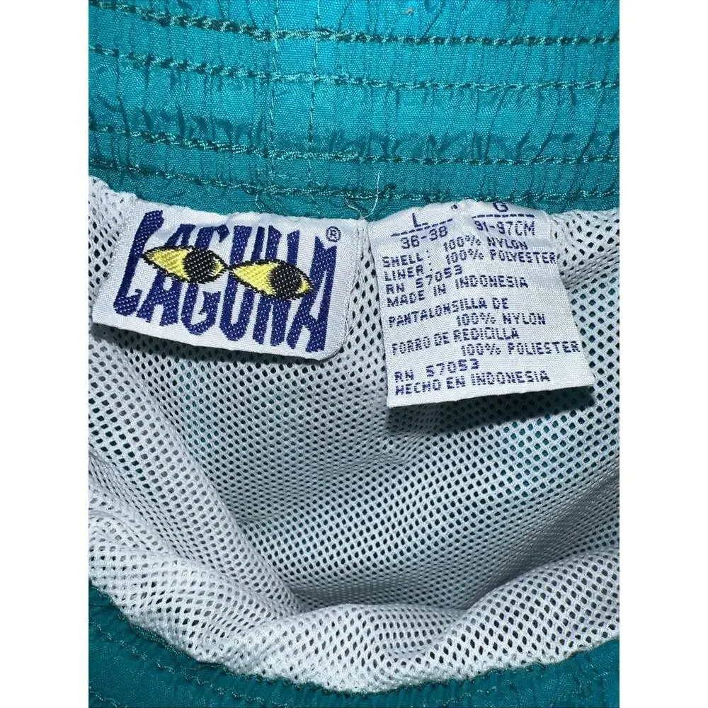 Laguna VTG 80s/90 Boarder Swim Shorts Mens L 36-38 Teal Surfer Beach Tropical